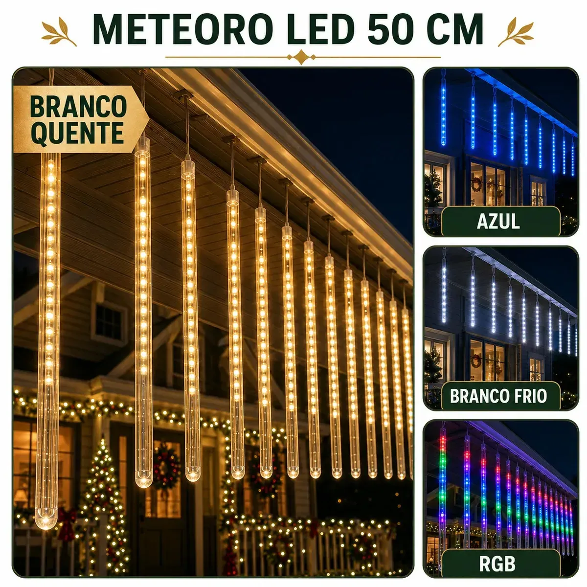 Cascata chuva de meteoros com 8 tubos de LED de 50 cm